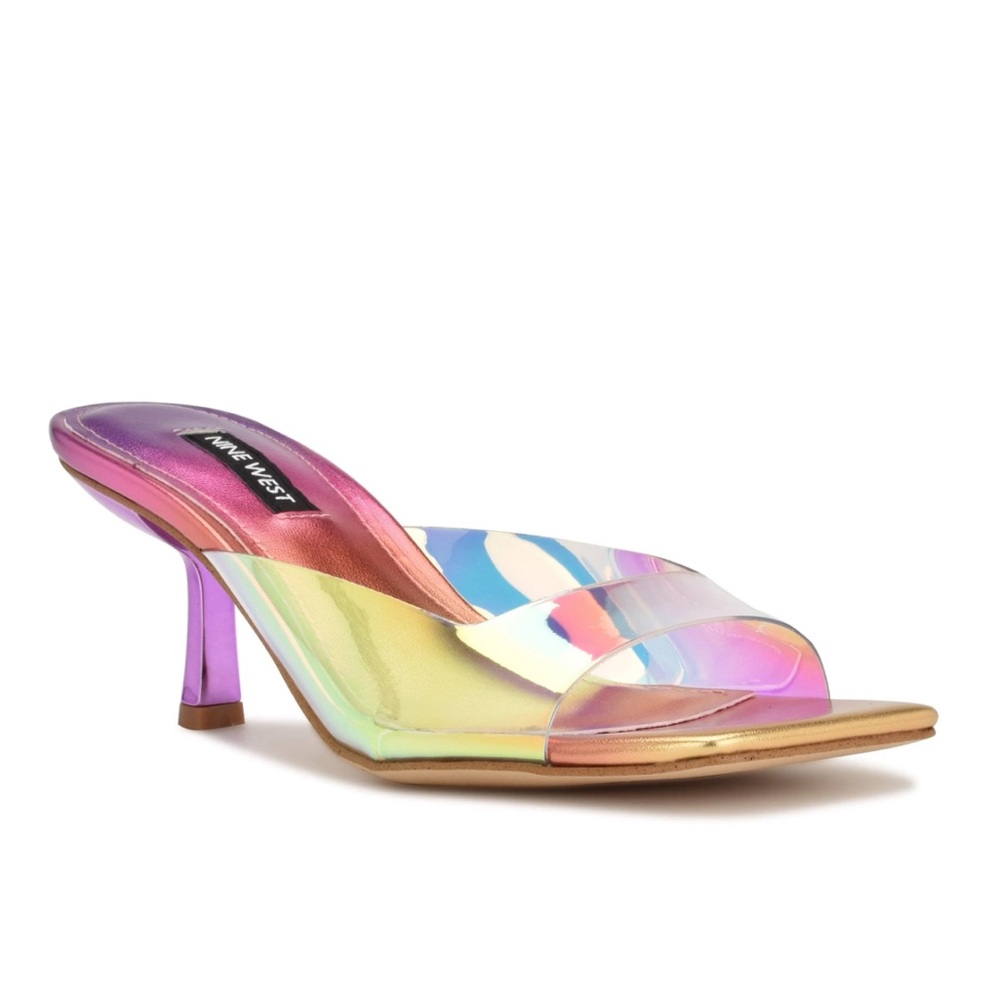 Nine West Raylen Heeled Slide Sandals Blue Multi Metallic